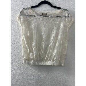 Eyeshadow Beige Lace Sheer Stretch Short Sleeve Top Size S Coquette Festival